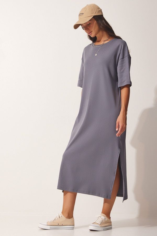 Happiness İstanbul Happiness İstanbul Women's Anthracite Cotton Daily Combed Cotton Dress