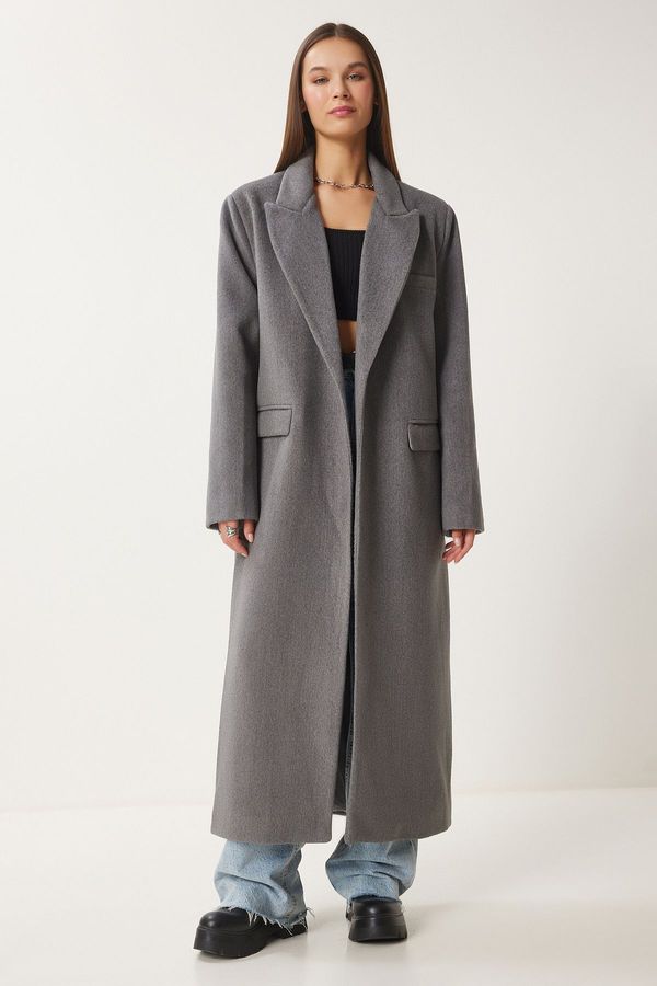Happiness İstanbul Happiness İstanbul Women's Anthracite Double Breasted Cashmere Coat