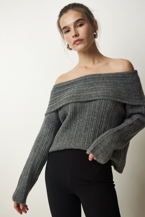 Happiness İstanbul Happiness İstanbul Women's Anthracite Madonna Collar Knitwear Sweater