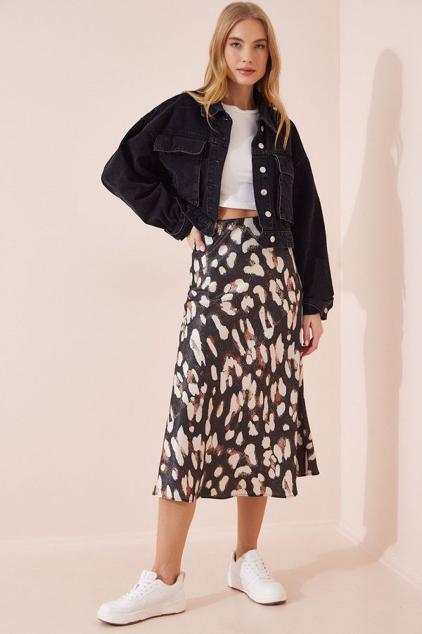 Happiness İstanbul Happiness İstanbul Women's Anthracite Patterned Satin Surface Skirt