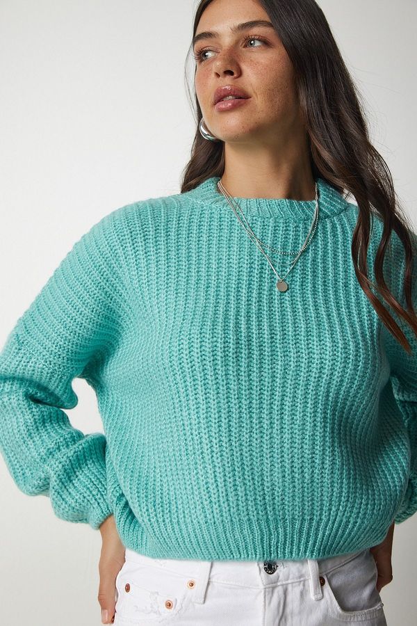 Happiness İstanbul Happiness İstanbul Women's Aqua Green Balloon Sleeve Basic Knitwear Sweater