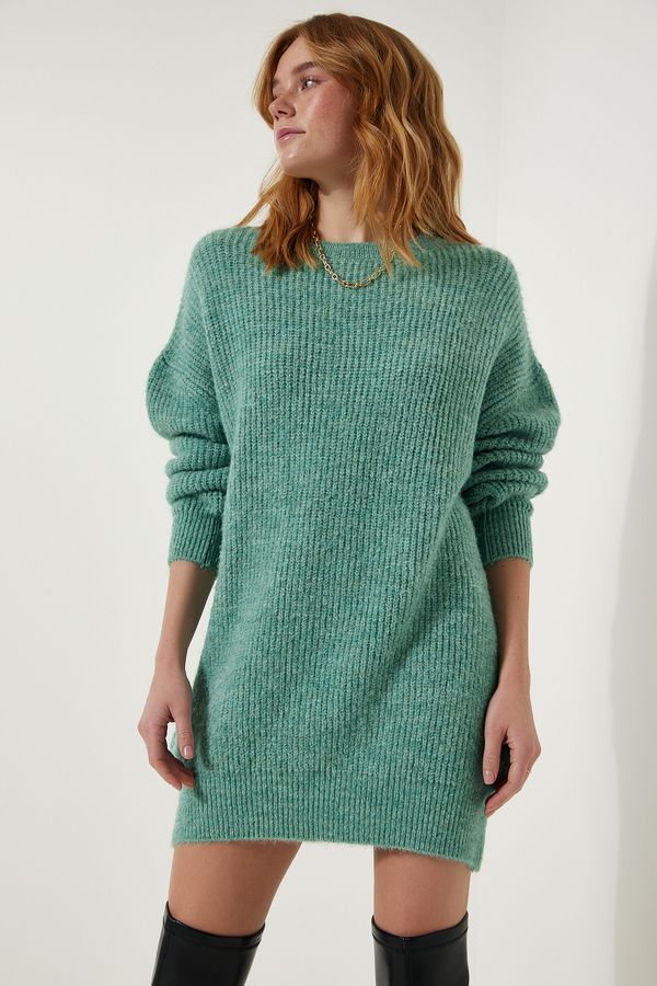 Happiness İstanbul Happiness İstanbul Women's Aqua Green Oversize Long Basic Knitwear Sweater