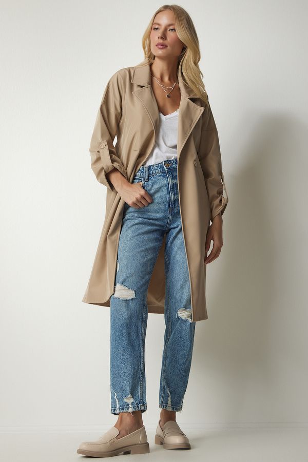 Happiness İstanbul Happiness İstanbul Women's Beige Belted Seasonal Trench Coat