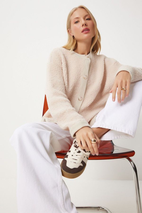 Happiness İstanbul Happiness İstanbul Women's Beige Boucle Knitwear Jacket Cardigan