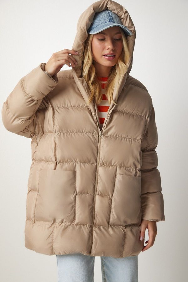 Happiness İstanbul Happiness İstanbul Women's Beige Hooded Oversized Puffy Coat
