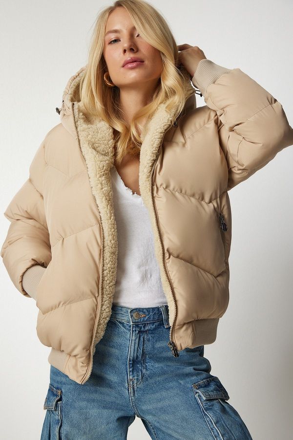 Happiness İstanbul Happiness İstanbul Women's Beige Hooded Puffer Coat