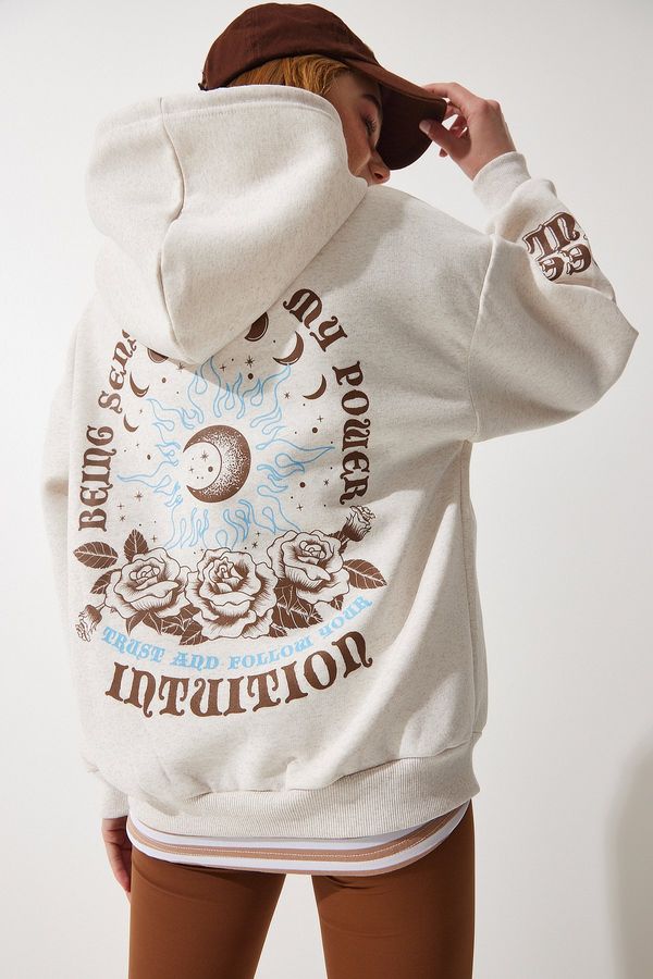 Happiness İstanbul Happiness İstanbul Women's Beige Hooded Raised Knitted Sweatshirt