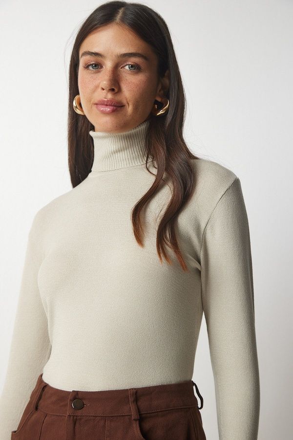 Happiness İstanbul Happiness İstanbul Women's Beige Turtleneck Ribbed Knitwear Sweater