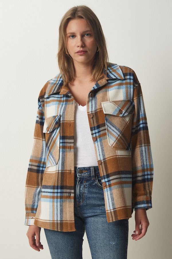 Happiness İstanbul Happiness İstanbul Women's Biscuit Blue Lumberjack Cachet Shirt Jacket