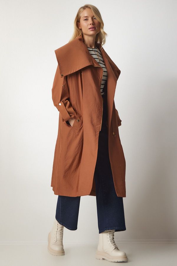 Happiness İstanbul Happiness İstanbul Women's Biscuit Collar Detailed Windbreaker Trench Coat