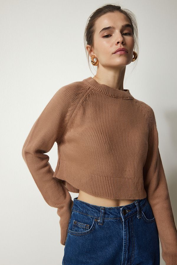 Happiness İstanbul Happiness İstanbul Women's Biscuit Crew Neck Crop Knitwear Sweater
