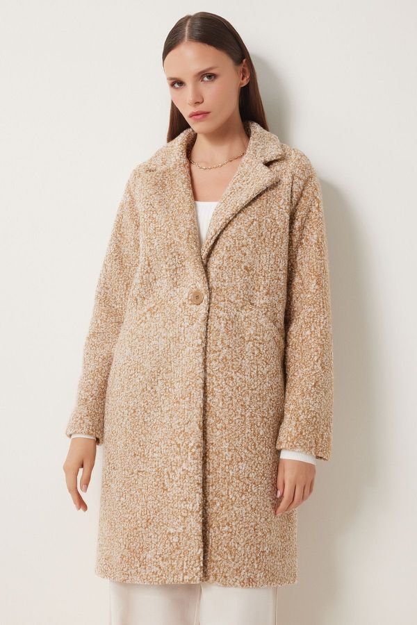 Happiness İstanbul Happiness İstanbul Women's Biscuit Double Breasted Collar Pocket Boucle Coat