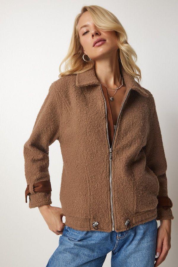 Happiness İstanbul Happiness İstanbul Women's Biscuit Polo Neck Boucle Jacket