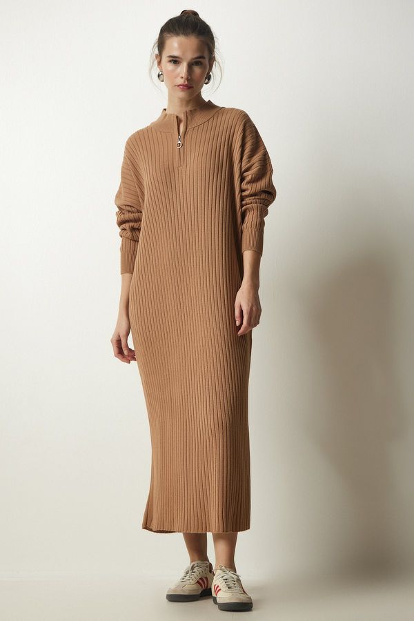 Happiness İstanbul Happiness İstanbul Women's Biscuit Ribbed Oversize Knitwear Dress