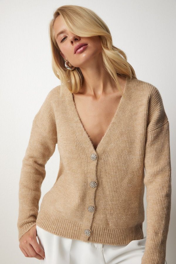 Happiness İstanbul Happiness İstanbul Women's Biscuit Stylish Buttoned Knitwear Cardigan