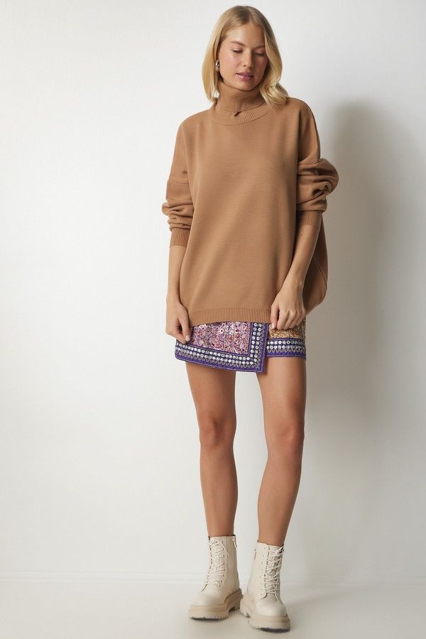 Happiness İstanbul Happiness İstanbul Women's Biscuit Turtleneck Oversize Knitwear Sweater