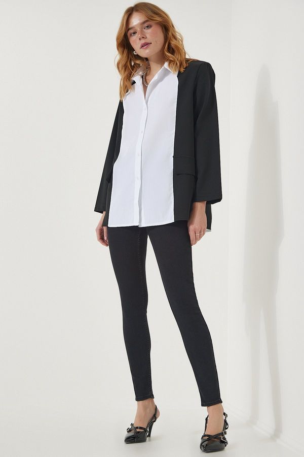 Happiness İstanbul Happiness İstanbul Women's Black and White Jacket Look Oversize Design Shirt