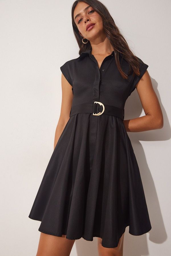 Happiness İstanbul Happiness İstanbul Women's Black Belted Summer Bell Dress