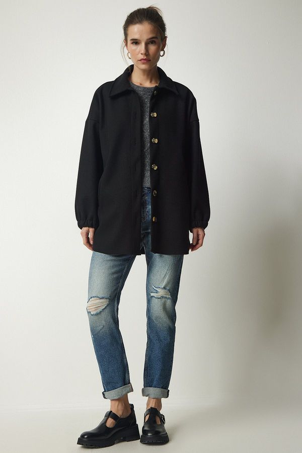 Happiness İstanbul Happiness İstanbul Women's Black Buttoned Pocket Oversize Shirt Jacket