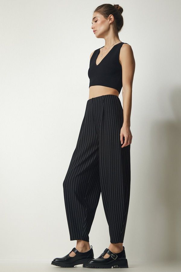 Happiness İstanbul Happiness İstanbul Women's Black Comfortable Striped Shalwar Trousers