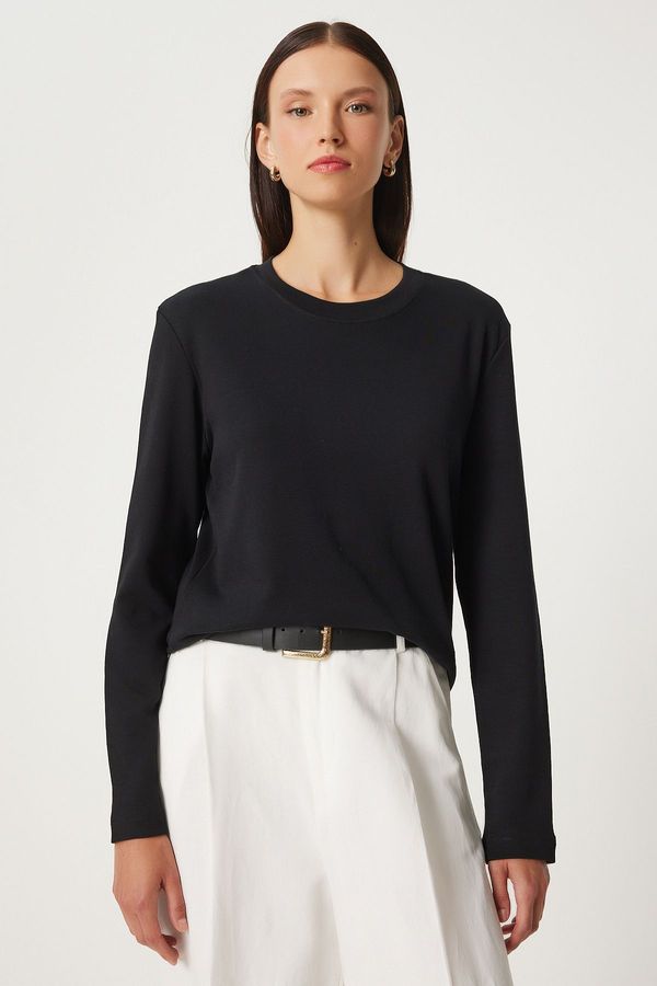 Happiness İstanbul Happiness İstanbul Women's Black Cotton Basic Knitted Blouse