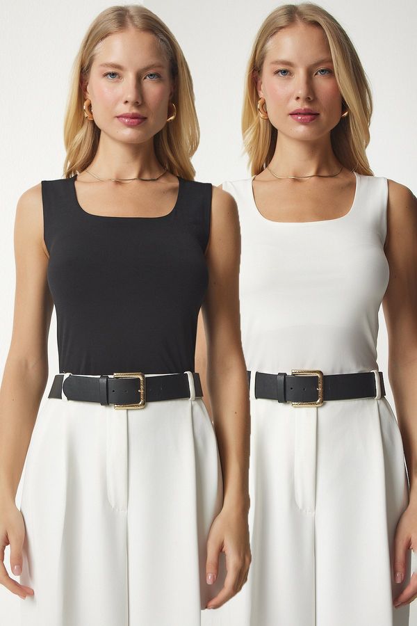 Happiness İstanbul Happiness İstanbul Women's Black Ecru Sleeveless 2-Pack Sandy Blouse