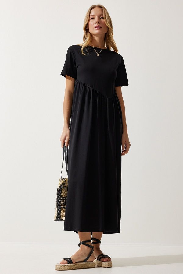 Happiness İstanbul Happiness İstanbul Women's Black Gathered Long Knitted Dress