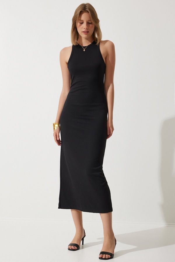 Happiness İstanbul Happiness İstanbul Women's Black Halter Neck Summer Steel Knitted Long Dress