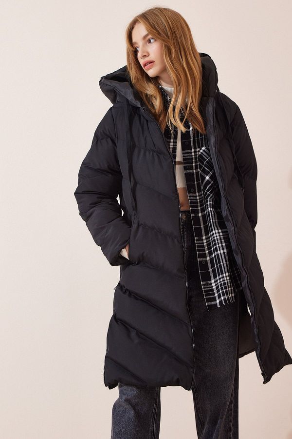 Happiness İstanbul Happiness İstanbul Women's Black Hooded Long Puffer Coat