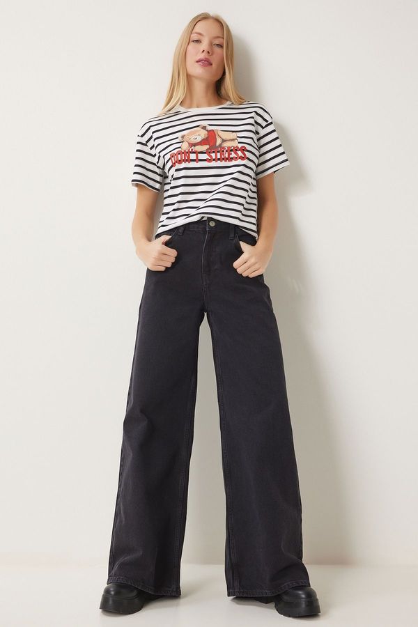 Happiness İstanbul Happiness İstanbul Women's Black Mid Waist Wide Leg Jeans