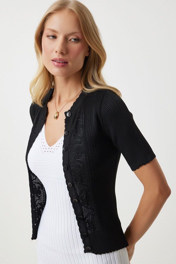 Happiness İstanbul Happiness İstanbul Women's Black Openwork Seasonal Knitwear Cardigan