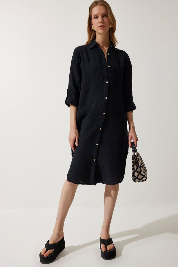 Happiness İstanbul Happiness İstanbul Women's Black Oversize Muslin Shirt Dress