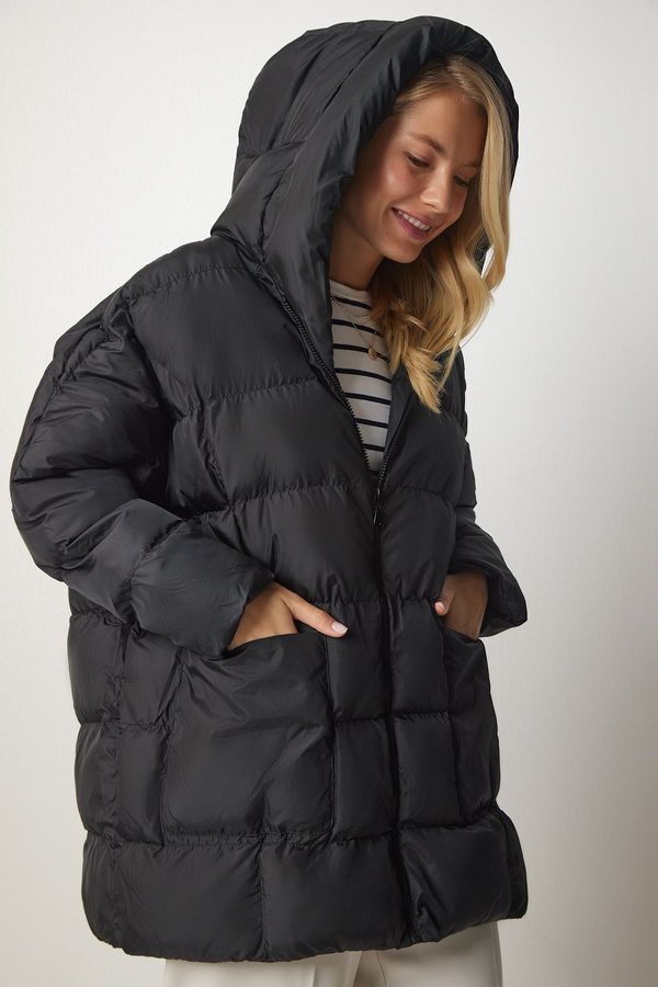 Happiness İstanbul Happiness İstanbul Women's Black Oversized Puffy Coat with Hood