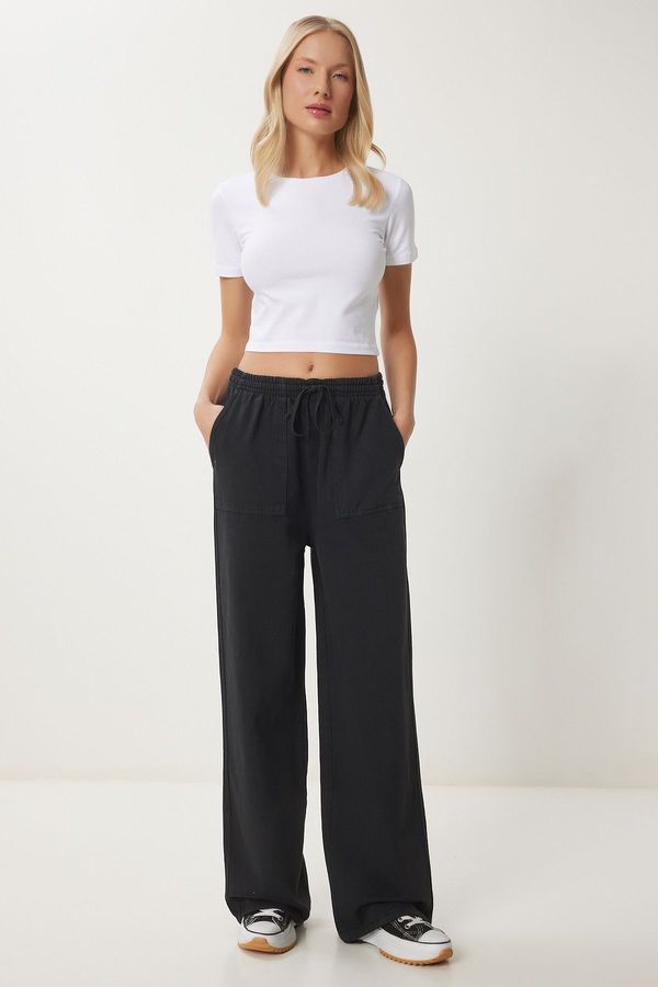 Happiness İstanbul Happiness İstanbul Women's Black Pale Effect Wide Leg Denim Palazzo Pants