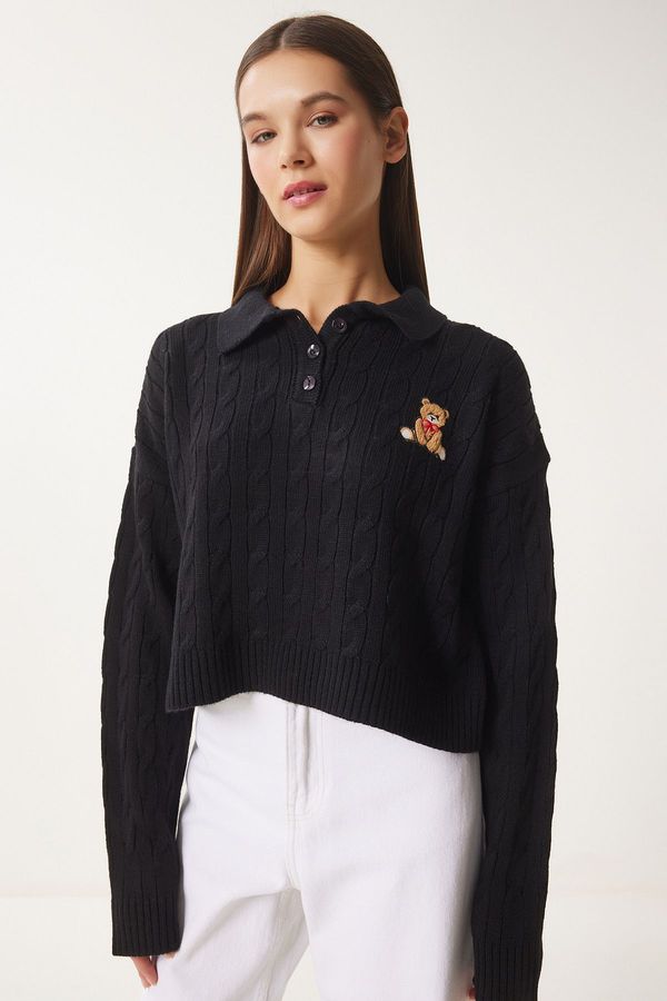 Happiness İstanbul Happiness İstanbul Women's Black Patterned Knitwear Sweater