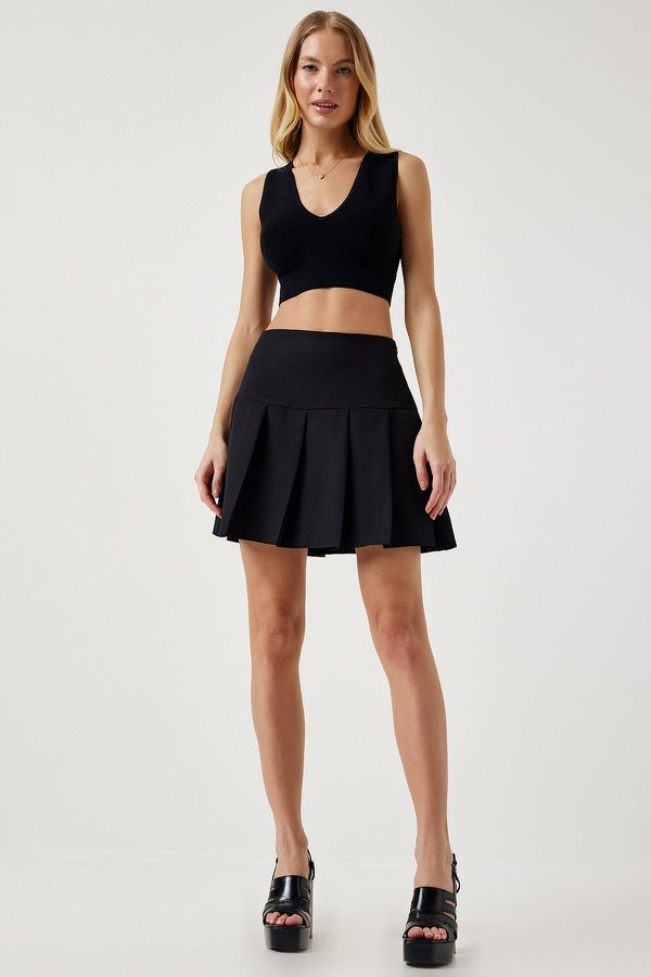 Happiness İstanbul Happiness İstanbul Women's Black Pleated Mini Woven Skirt