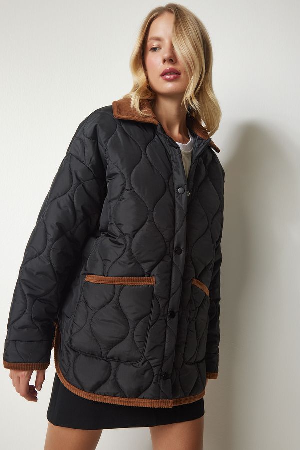 Happiness İstanbul Happiness İstanbul Women's Black Polo Neck Pocket Quilted Coat