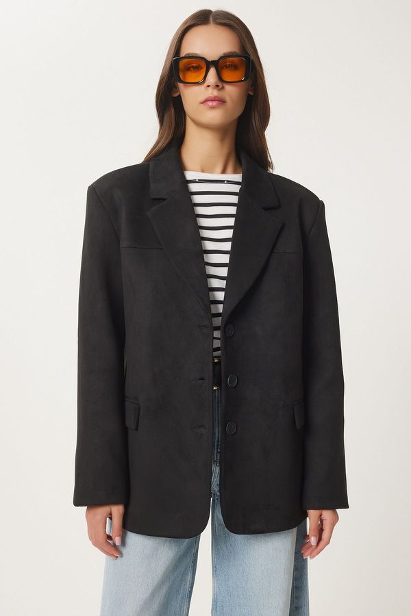 Happiness İstanbul Happiness İstanbul Women's Black Premium Suede Blazer Jacket