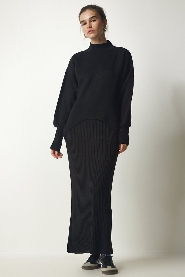Happiness İstanbul Happiness İstanbul Women's Black Ribbed Knitwear Sweater Dress