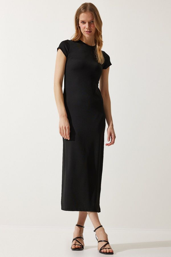 Happiness İstanbul Happiness İstanbul Women's Black Ribbed Saran Knitted Dress