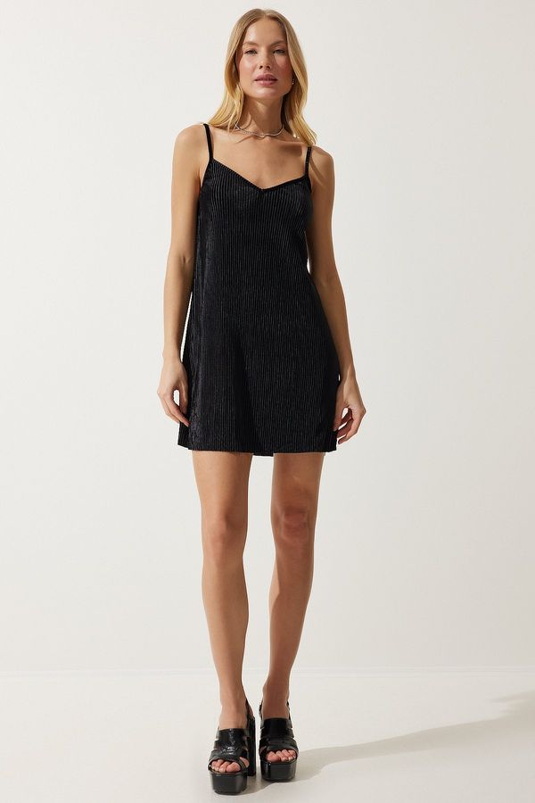 Happiness İstanbul Happiness İstanbul Women's Black Strap Corduroy Mini Dress