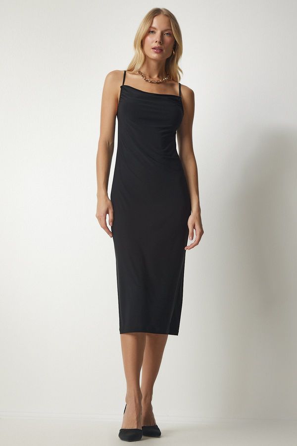Happiness İstanbul Happiness İstanbul Women's Black Strappy Plunging Neck Sandy Dress