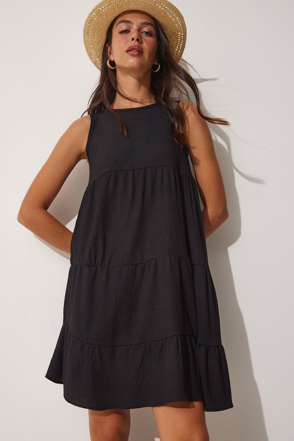 Happiness İstanbul Happiness İstanbul Women's Black Summer Flared Knitted Dress