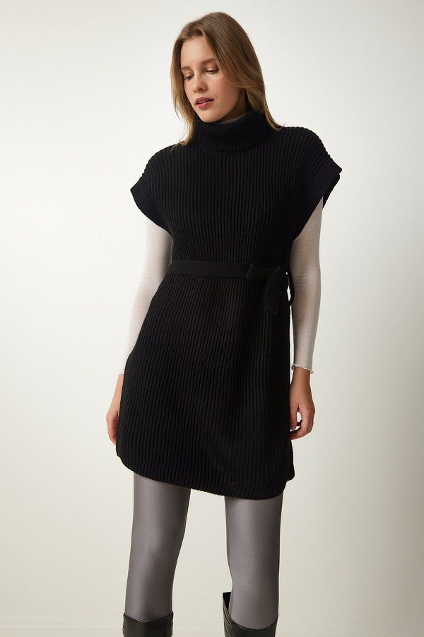 Happiness İstanbul Happiness İstanbul Women's Black Turtleneck Belted Knitwear Sweater