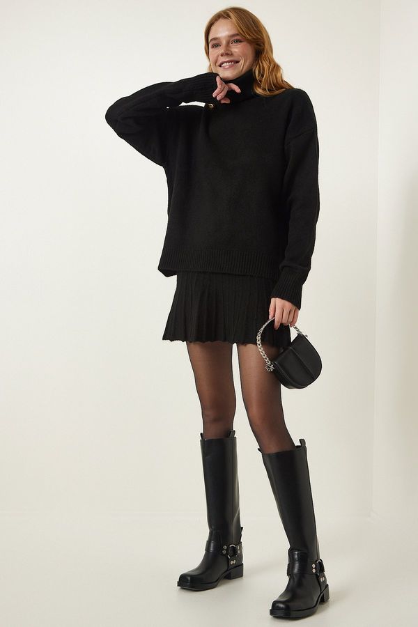 Happiness İstanbul Happiness İstanbul Women's Black Turtleneck Sweater Skirt Knitwear Suit