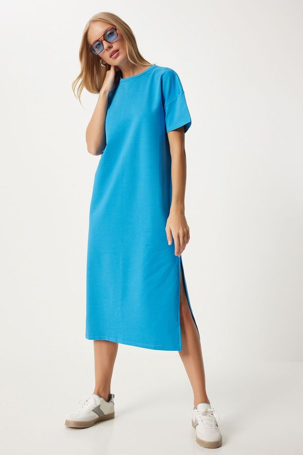 Happiness İstanbul Happiness İstanbul Women's Blue Cotton Summer Casual Combed Dress