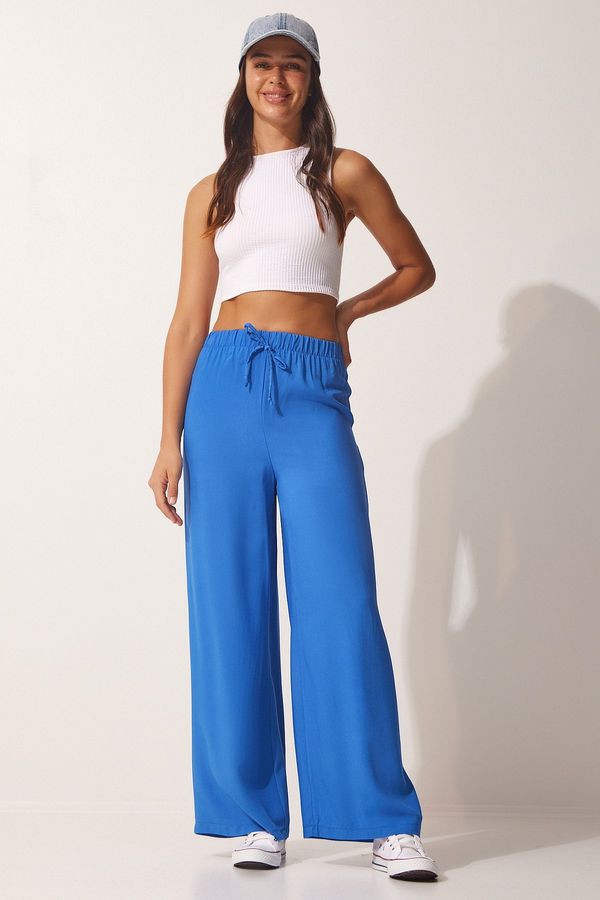 Happiness İstanbul Happiness İstanbul Women's Blue Cotton Viscose Palazzo Trousers