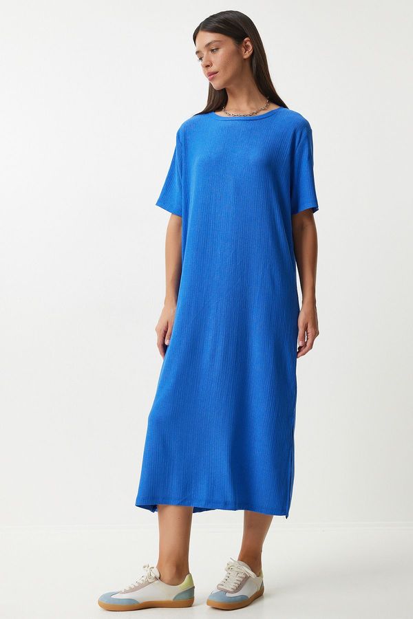 Happiness İstanbul Happiness İstanbul Women's Blue Loose Long Daily Summer Knitted Dress