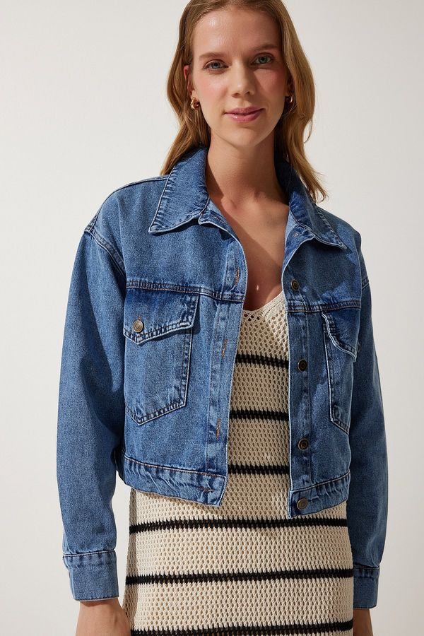 Happiness İstanbul Happiness İstanbul Women's Blue Pocket Jean Jacket
