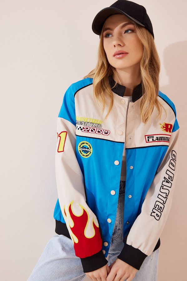 Happiness İstanbul Happiness İstanbul Women's Blue Racing Patched College Bomber Coat
